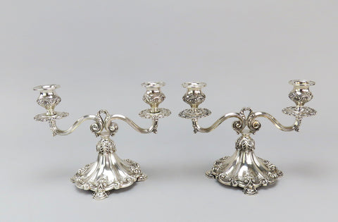 Beautiful Pair Portuguese 833 Silver 6 3/8" Low 2 Light Candelabra Candlesticks