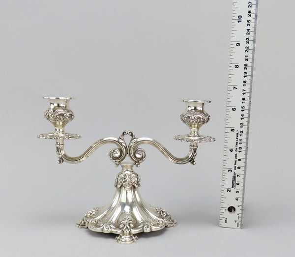 Beautiful Pair Portuguese 833 Silver 6 3/8" Low 2 Light Candelabra Candlesticks