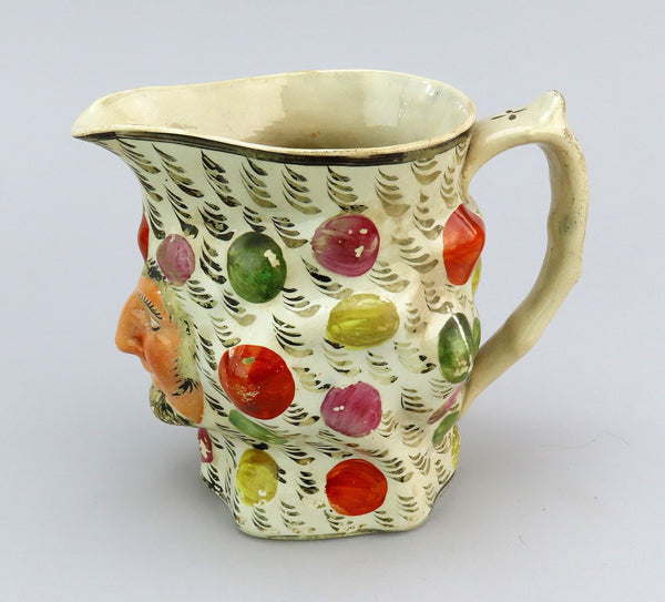Charming c1790 Staffordshire Character Jester Juggler Satyr Face Jug Pitcher