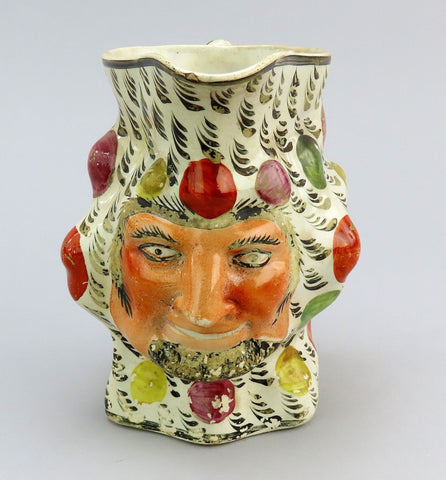 Charming c1790 Staffordshire Character Jester Juggler Satyr Face Jug Pitcher