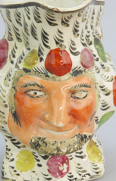Charming c1790 Staffordshire Character Jester Juggler Satyr Face Jug Pitcher