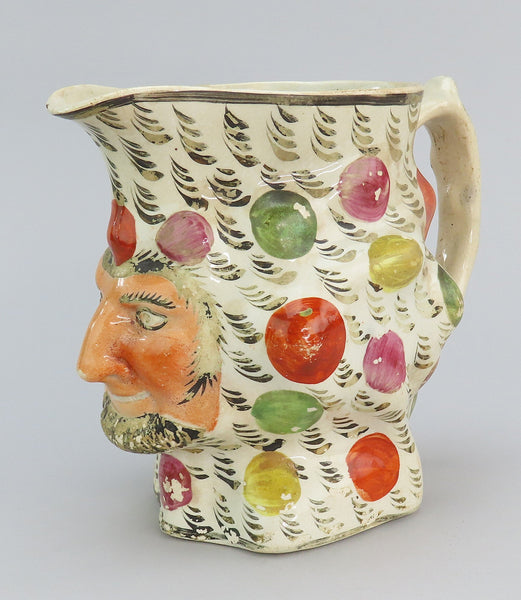 Charming c1790 Staffordshire Character Jester Juggler Satyr Face Jug Pitcher