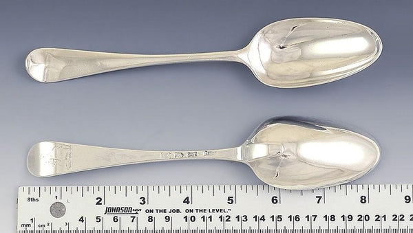 Fine Pair 1768 English Georgian Sterling Silver Hanoverian Soup/Serving Spoons