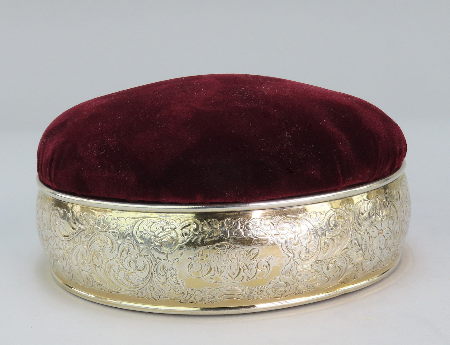 Neat c1900 Gorham Gilt Sterling Silver Pin Cushion Sewing Notion Box Pincushion