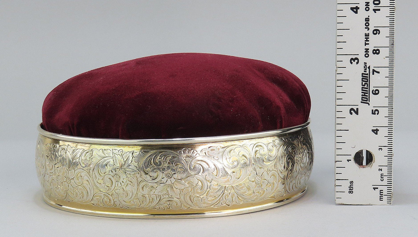 Neat c1900 Gorham Gilt Sterling Silver Pin Cushion Sewing Notion Box Pincushion