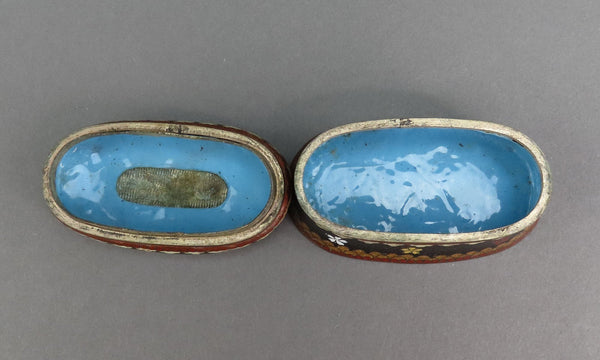 Great Antique Japanese Cloisonne Oval Match Holder Box Multi Color Bird