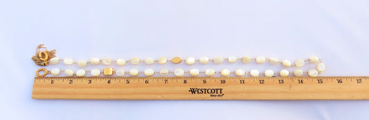 Elegant Opera Length Mother of Pearl Gilt Silver Vermeil Beaded Tassel Necklace