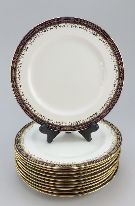 Vintage Royal Doulton Porcelain 11 pc Luncheon Plates Cobalt Blue & Gold 9in