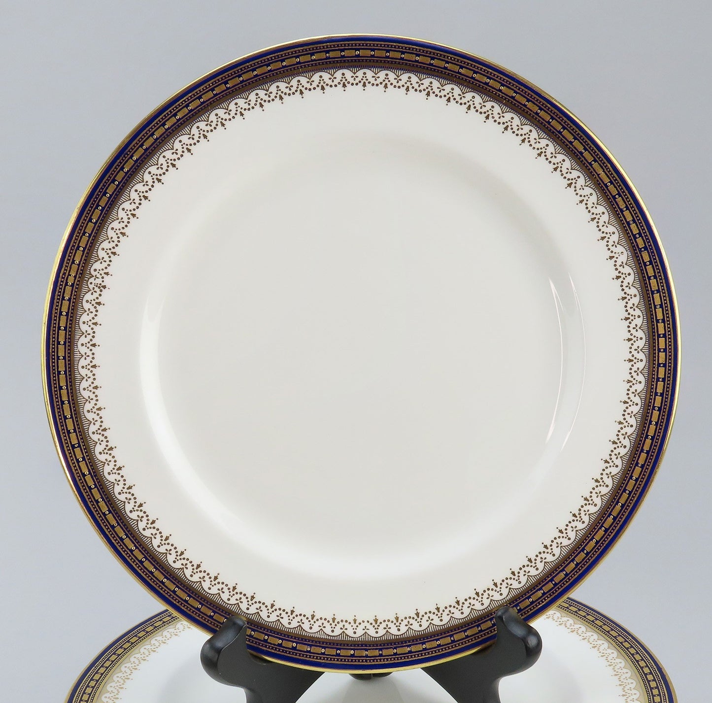 Vintage Royal Doulton Porcelain 11 pc Luncheon Plates Cobalt Blue & Gold 9in