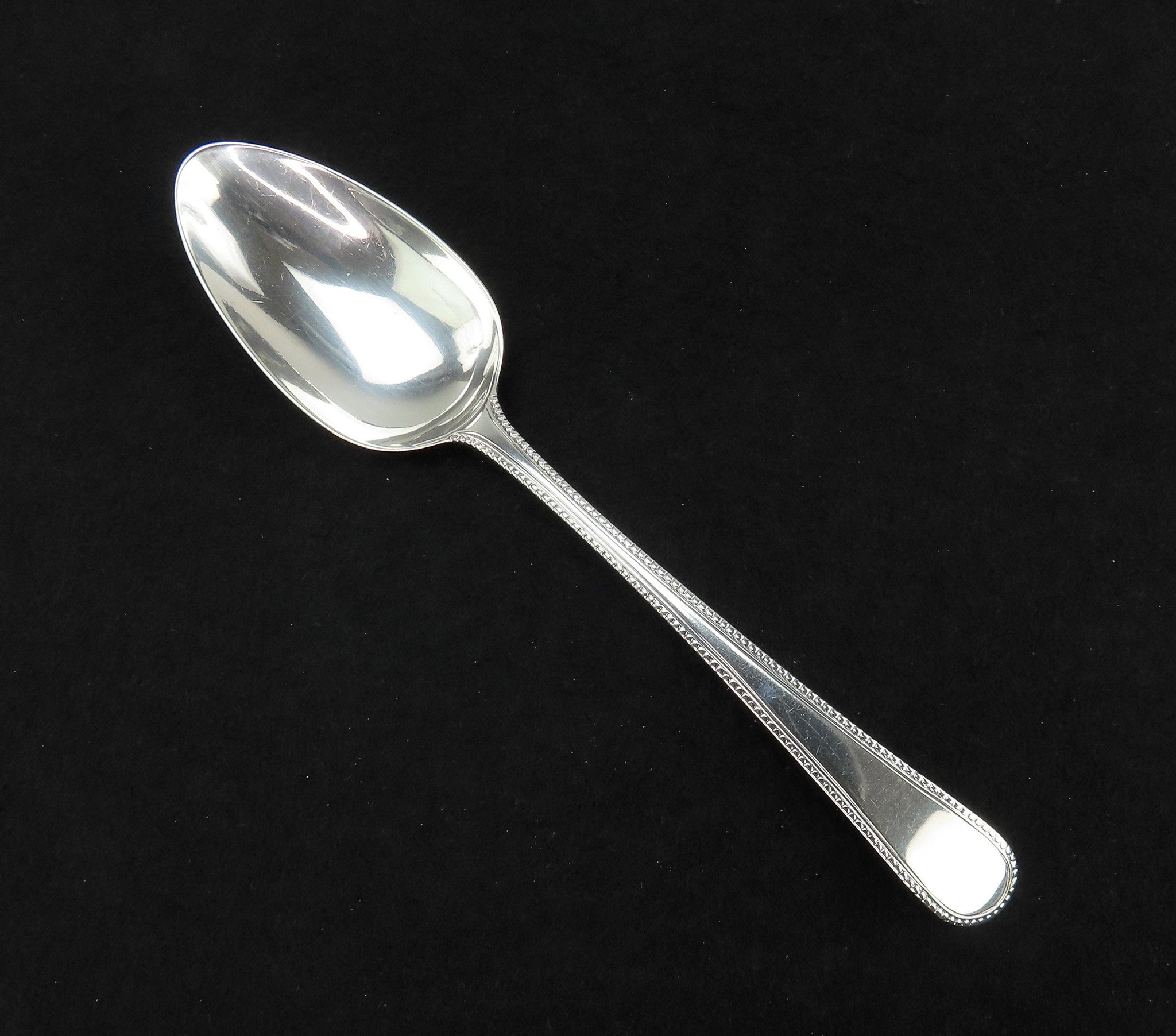 1777 English Georgian Sterling Silver Beaded Edge Serving Spoon Thomas Chawner