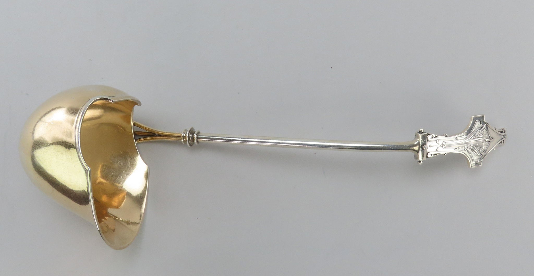 1870s American Aesthetic Movement Sterling Silver Soup Punch Ladle Deep Bowl