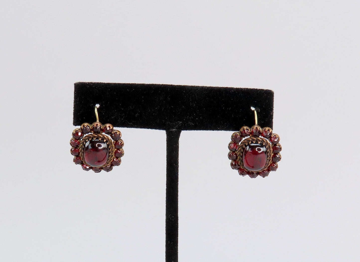 Regal Czech/Bohemian Red Garnet Cabochon Drop Pierced Earrings
