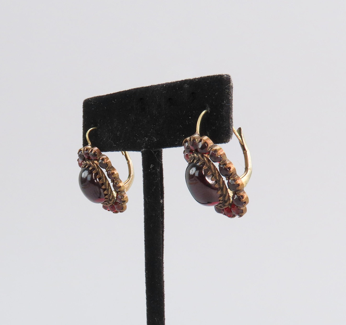 Regal Czech/Bohemian Red Garnet Cabochon Drop Pierced Earrings