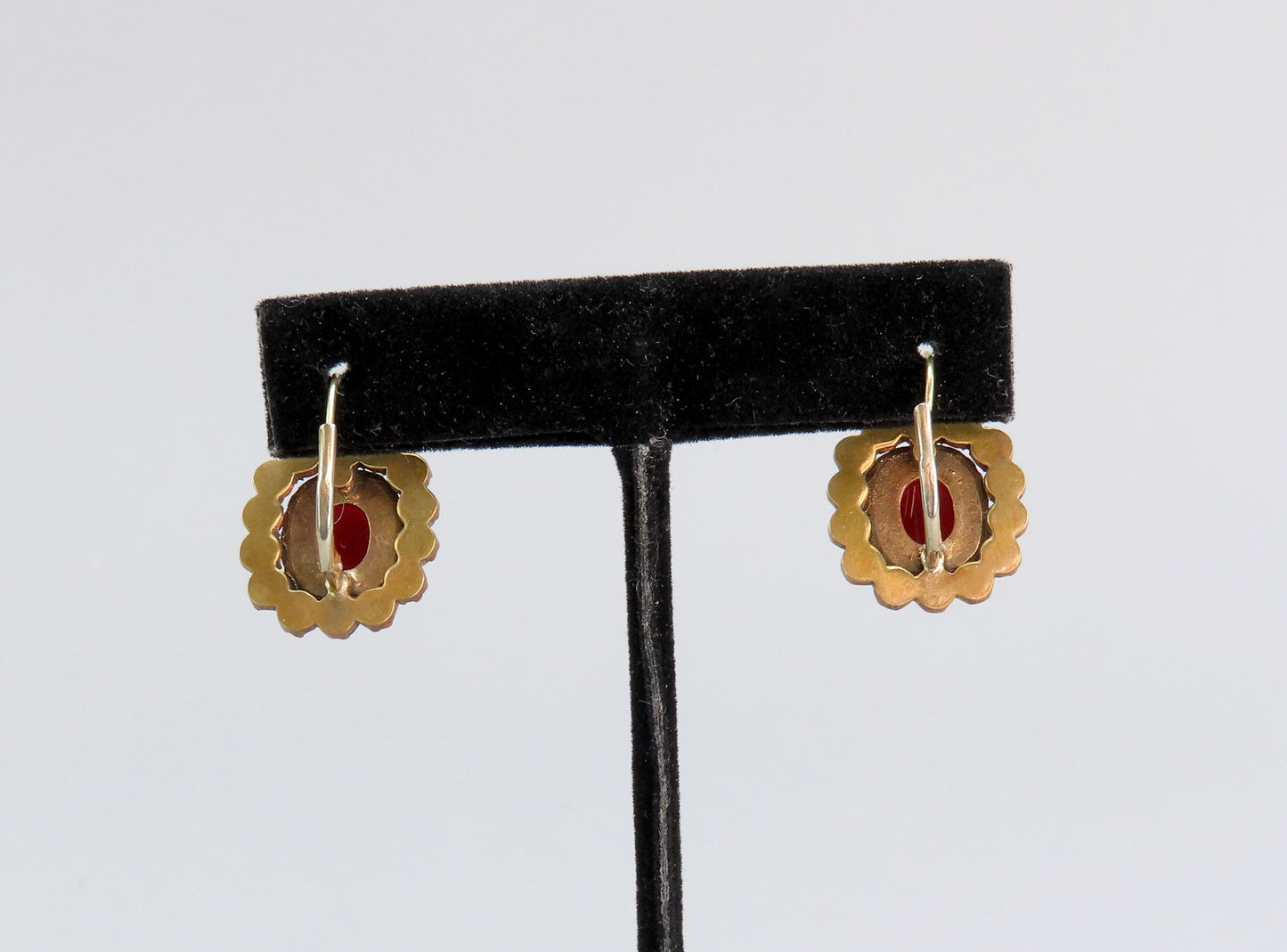 Regal Czech/Bohemian Red Garnet Cabochon Drop Pierced Earrings