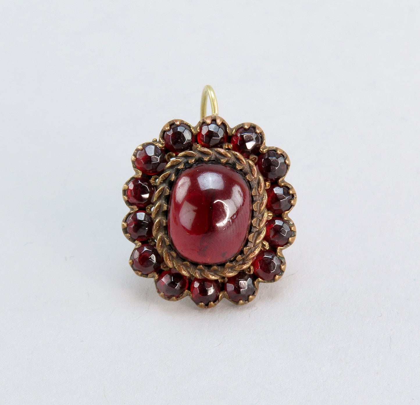 Regal Czech/Bohemian Red Garnet Cabochon Drop Pierced Earrings