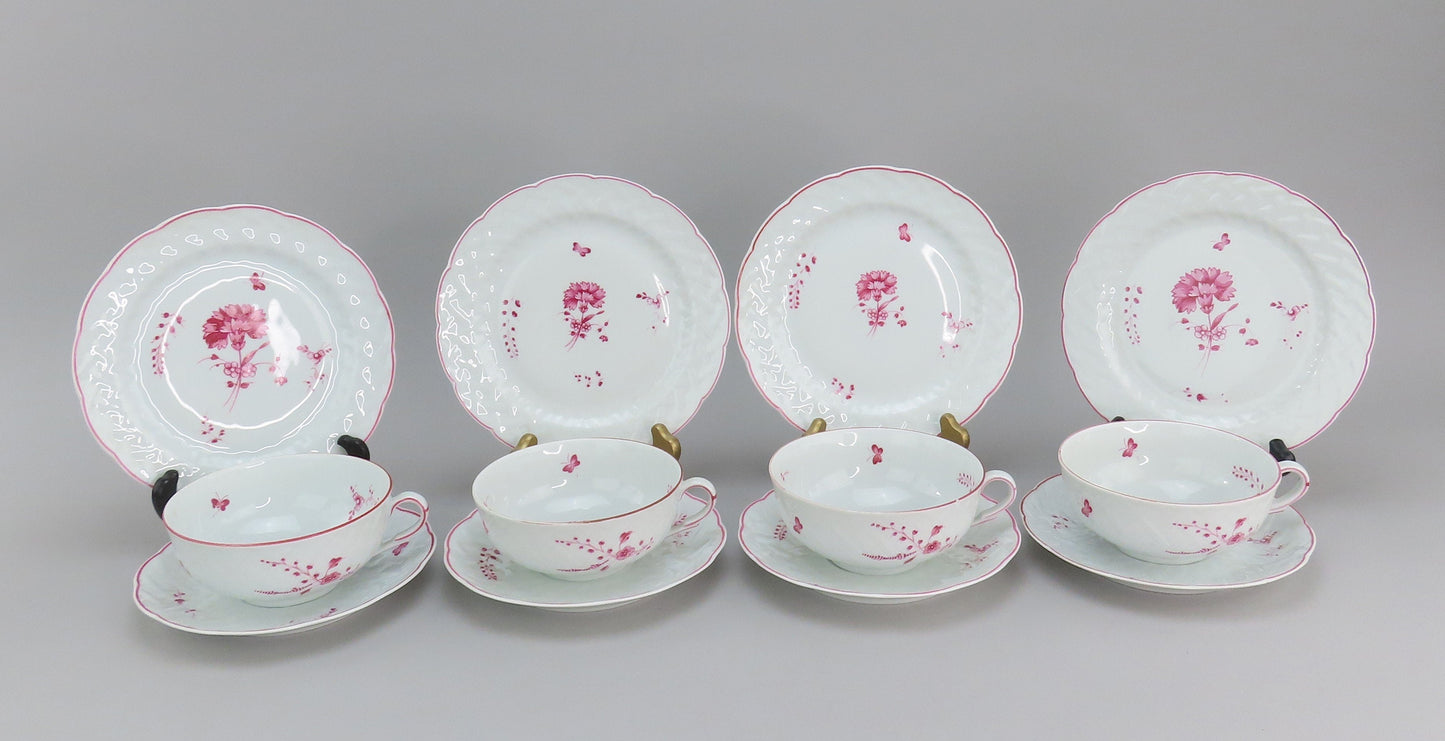 Rare Bernardaud Limoges l'Oeillet Pink Carnation Breakfast Cup Saucer Plate Set
