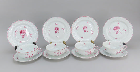Rare Bernardaud Limoges l'Oeillet Pink Carnation Breakfast Cup Saucer Plate Set