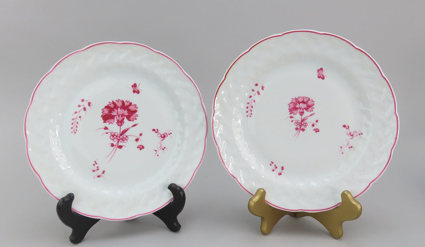 Rare Bernardaud Limoges l'Oeillet Pink Carnation Breakfast Cup Saucer Plate Set