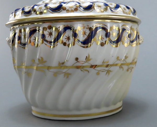 Fine English Staffordshire New Hall Cobalt Blue Gilt Creamer and Covered Sugar