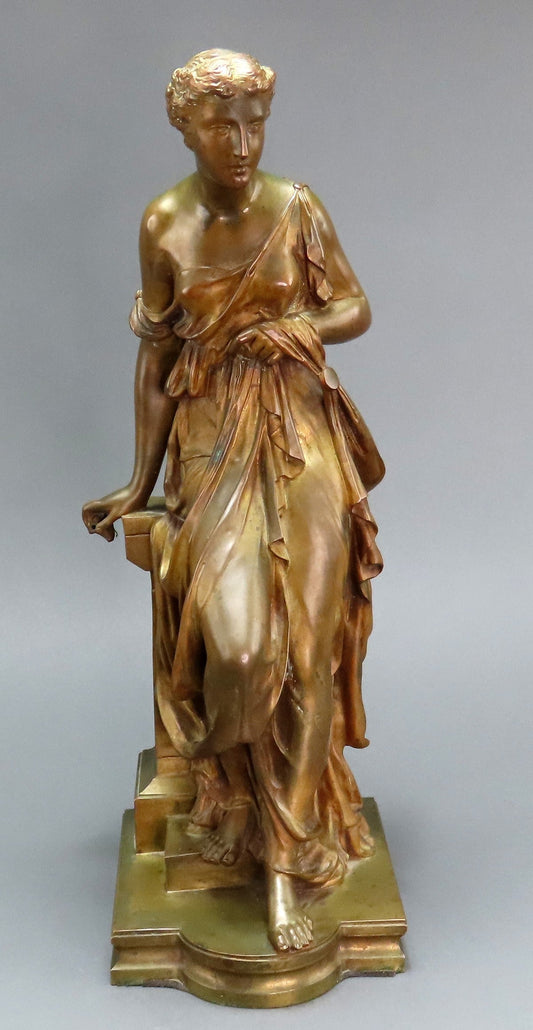 Mid/Late 1800s Continental European Bronze Statue Psyche Young Greek Woman