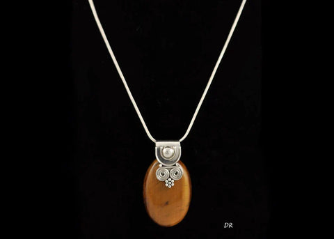 Modernist Sterling Silver Tiger's Eye Pendant Necklace