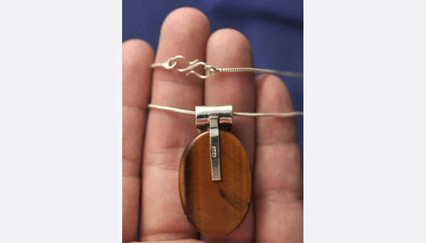 Modernist Sterling Silver Tiger's Eye Pendant Necklace