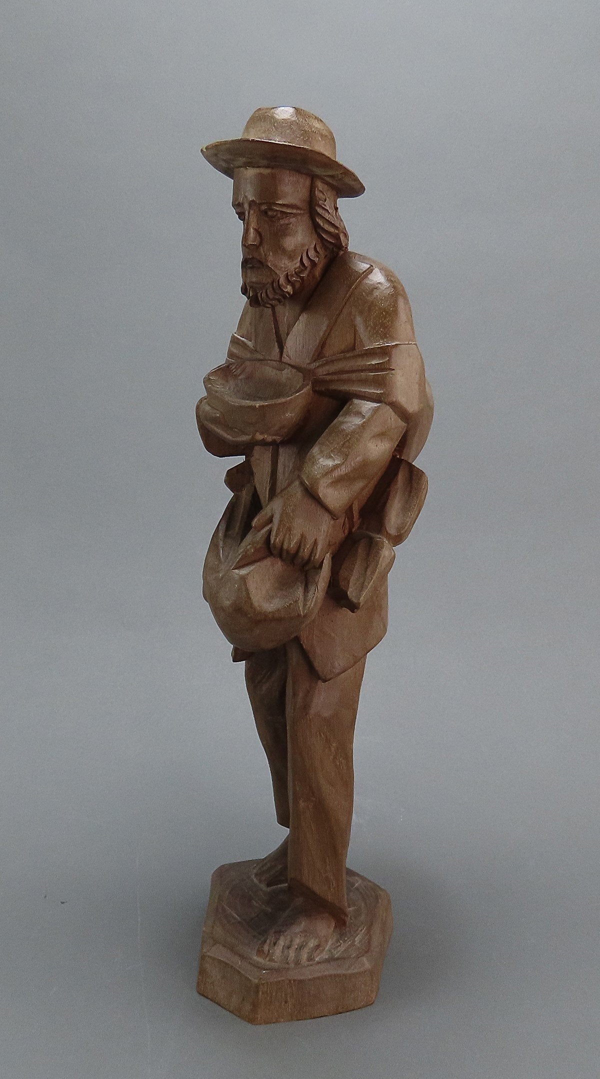 Antique Hand-Carved Wooden Vagabond Beggar Likely German Late 1800s