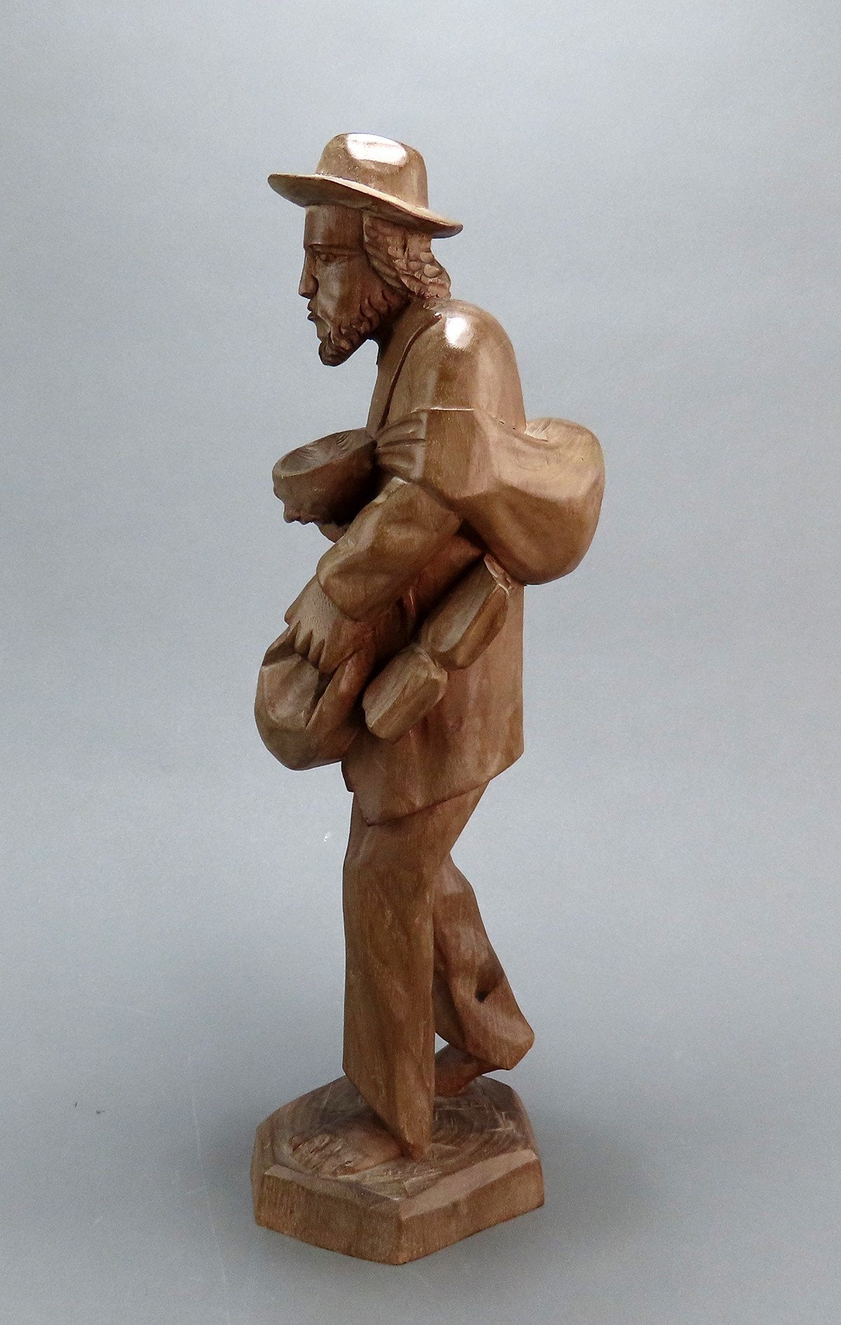 Antique Hand-Carved Wooden Vagabond Beggar Likely German Late 1800s