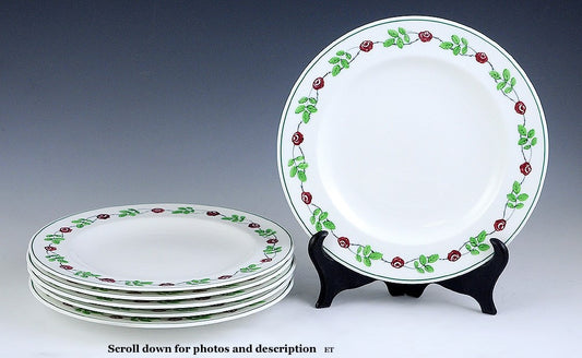 6 Wedgwood English Porcelain Rose and Leaf Border Luncheon Plates
