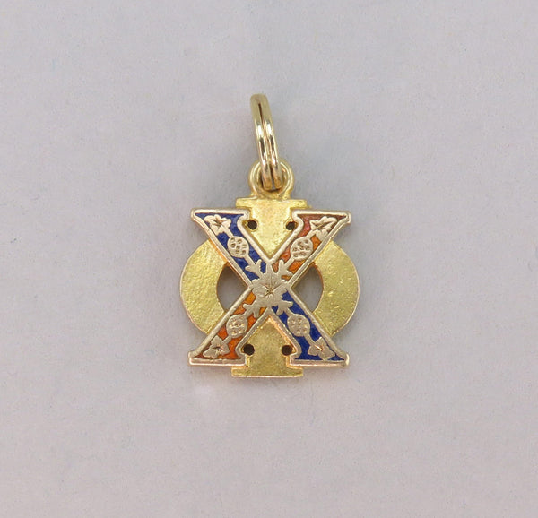 Antique 14k Yellow Gold Chi Phi Fraternity Enamel Pendant