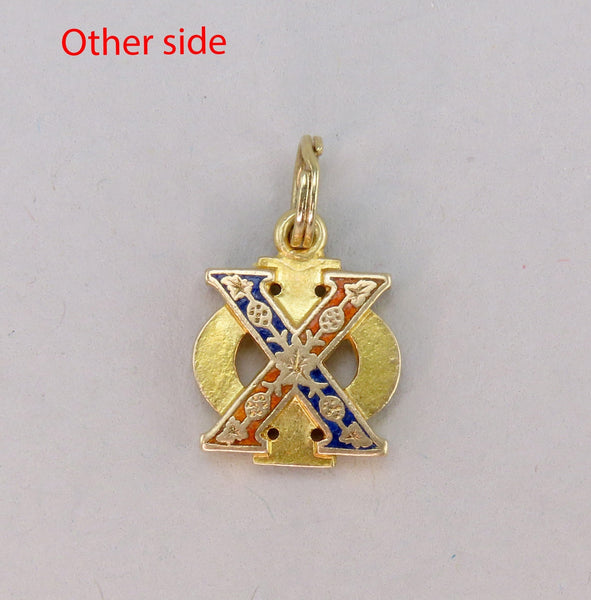 Antique 14k Yellow Gold Chi Phi Fraternity Enamel Pendant