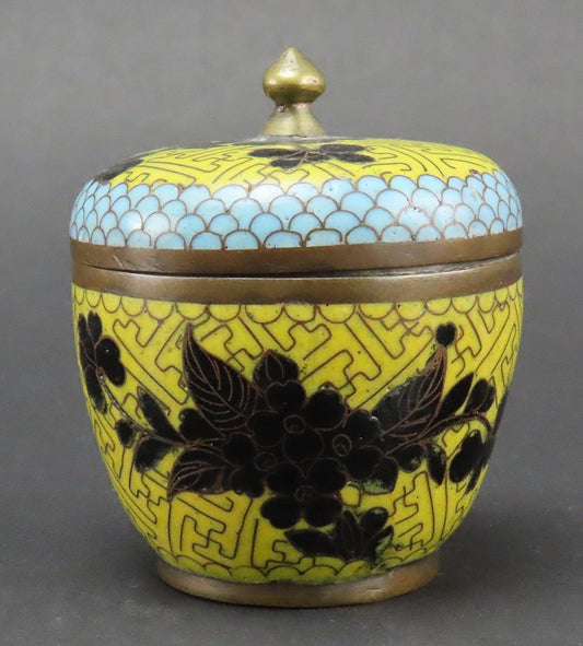 Neat Antique Chinese Cloisonné Small Jars Yellow Enamel 3 Inches