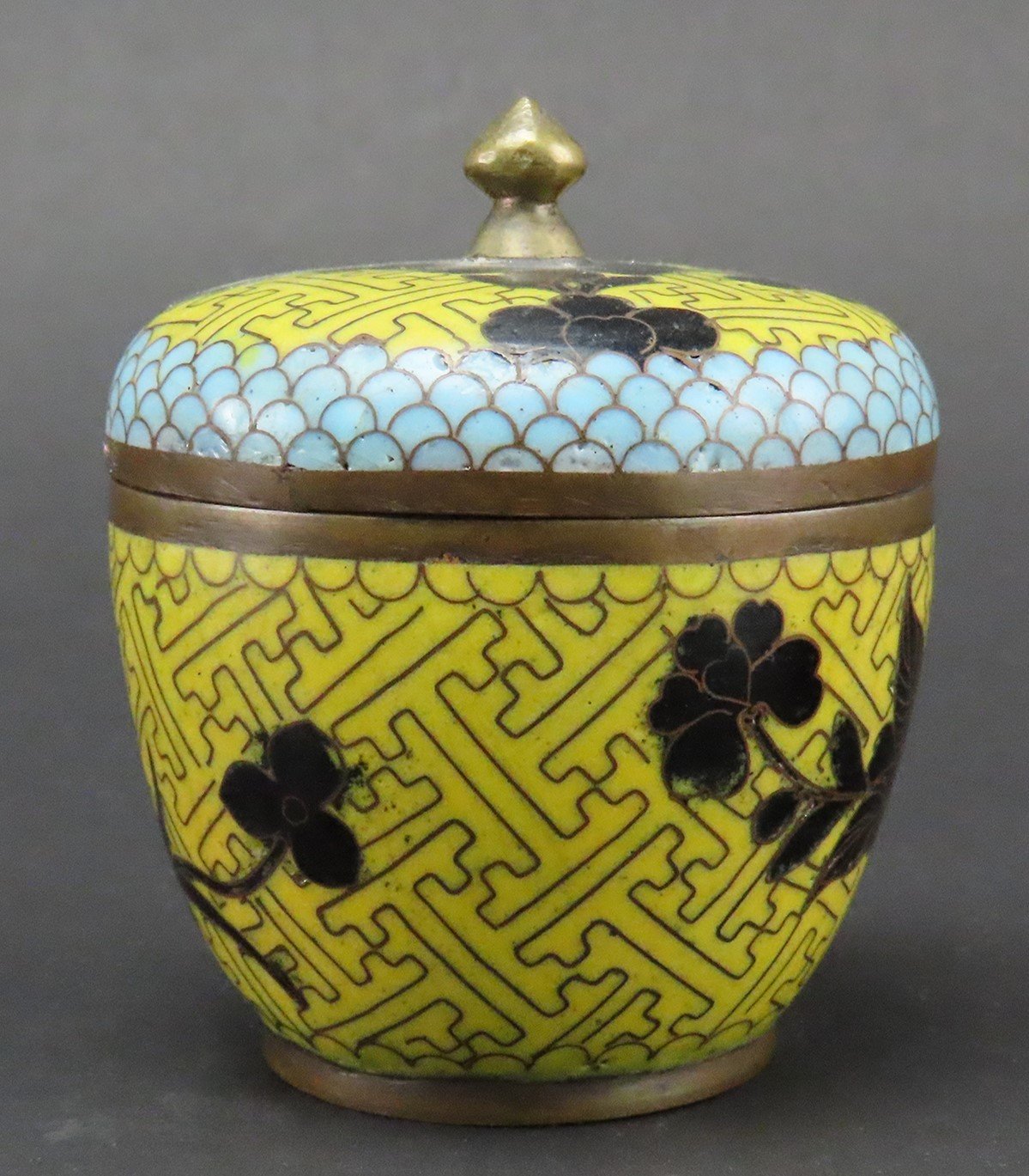 Neat Antique Chinese Cloisonné Small Jars Yellow Enamel 3 Inches