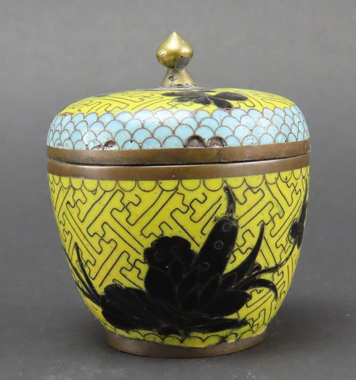 Neat Antique Chinese Cloisonné Small Jars Yellow Enamel 3 Inches