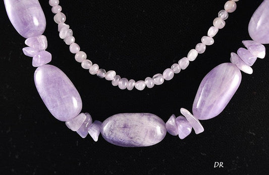2 Genuine Purple Amethyst Crystal Gemstone Stone Beaded Necklaces Bead Strands