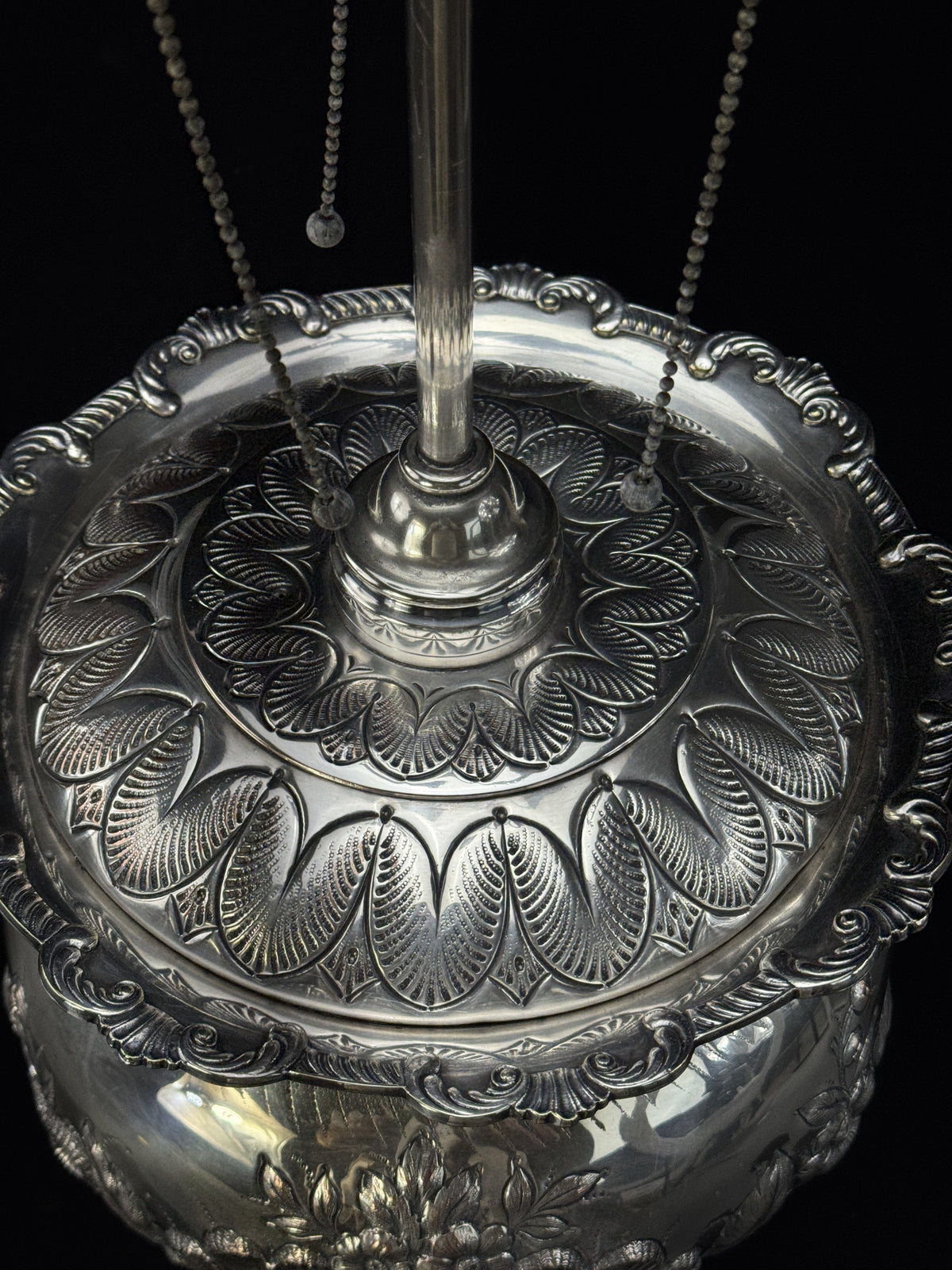 Antique Silver Plate Floral Hand Chased Vase Lamp