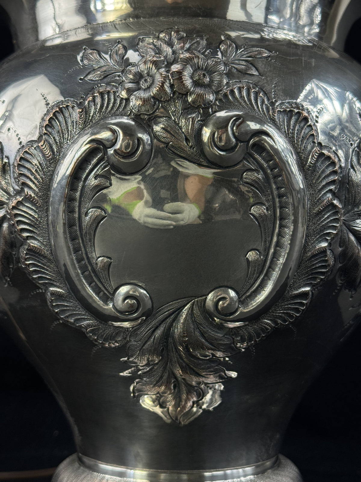 Antique Silver Plate Floral Hand Chased Vase Lamp