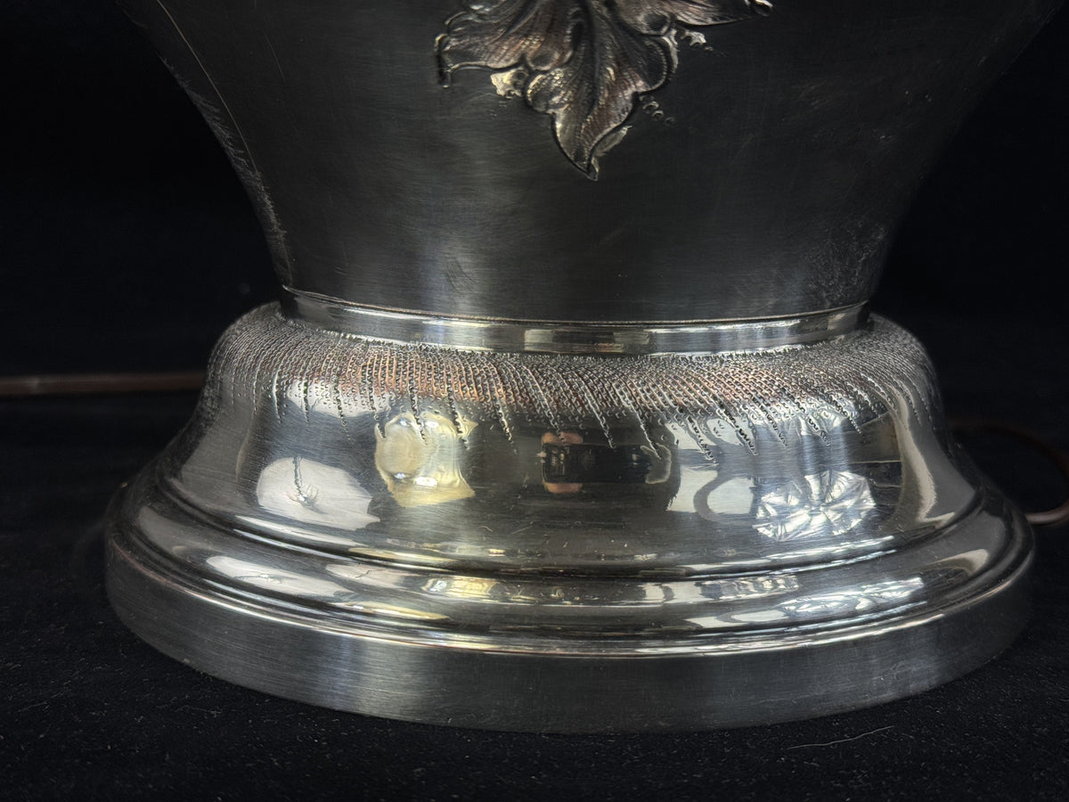 Antique Silver Plate Floral Hand Chased Vase Lamp