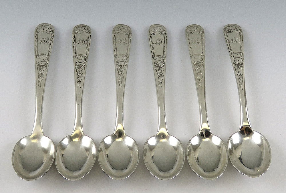 6 Antique American Kirk Mayflower 1846 Silver Demitasse Coffee Spoons 4 1/2