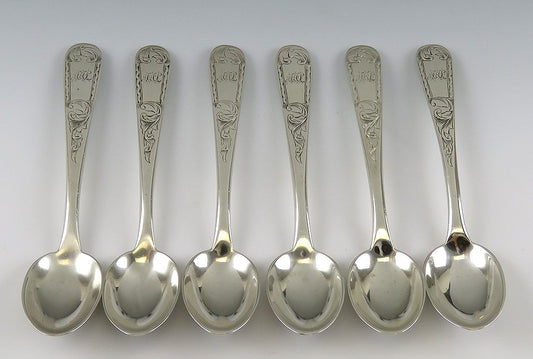 6 Antique American Kirk Mayflower 1846 Silver Demitasse Coffee Spoons 4 1/2