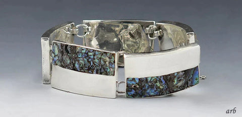 Neat Vintage Sterling Silver and Abalone Shell Bracelet from Mexico