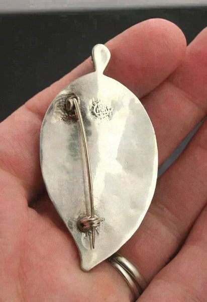 Iridescent Sterling Silver Mexican Abalone Shell Leaf Brooch Pin