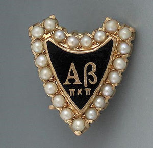 Alpha Beta 14k Gold Enamel Pearl Sorority Pin Brown University Agnes Merchant