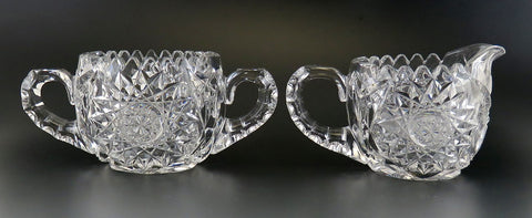 Antique c1900 ABP American Brilliant Period Cut Crystal Glass Sugar & Creamer