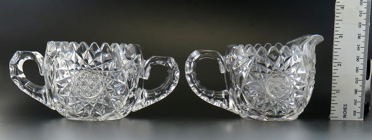 Antique c1900 ABP American Brilliant Period Cut Crystal Glass Sugar & Creamer