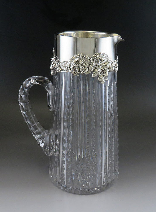 c1896 American Redlich & Co Sterling Silver Mounted Brilliant Cut Glass Pitcher