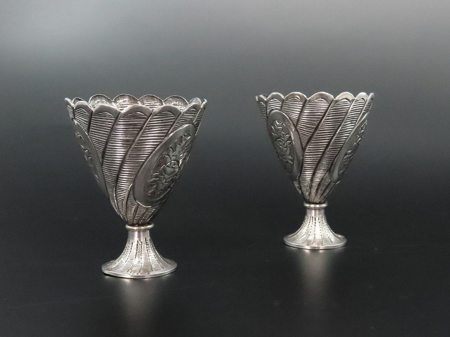 Antique Pair Wonderful Turkish Silver Ottoman Empire Egg Cups No Mono