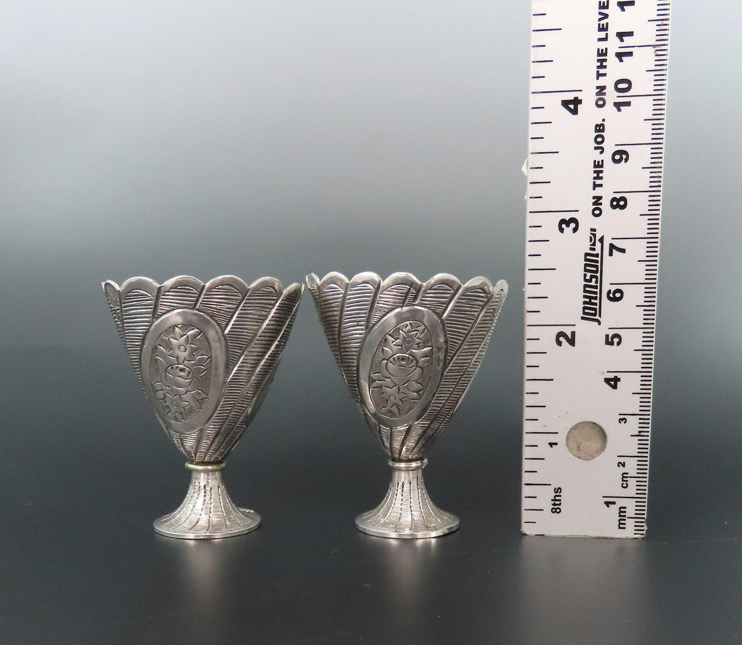 Antique Pair Wonderful Turkish Silver Ottoman Empire Egg Cups No Mono