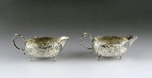 Charming Pair Silver Hanau German Gravy Sauce Boats Basket Flowers Cherub Design