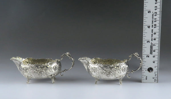 Charming Pair Silver Hanau German Gravy Sauce Boats Basket Flowers Cherub Design